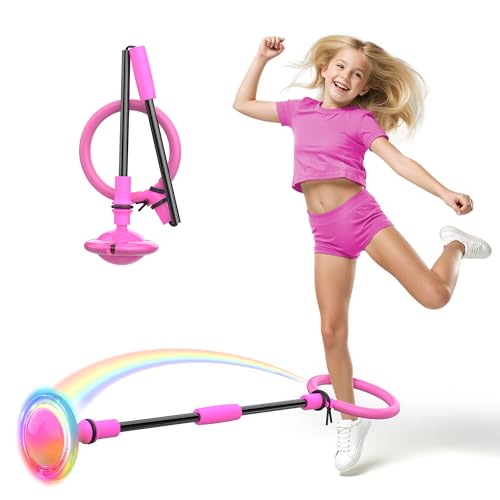 Aidabli Ankle Skip Ball for Kids Foldable Colorful Light Flash Wheel Skip Ball for Adults Indoor Outdoor Game Toys for Kids Girls Boys Gift for Girls Boys Ages 5 6 7 8 9 10 11 12 Years Old Pink - Image 1