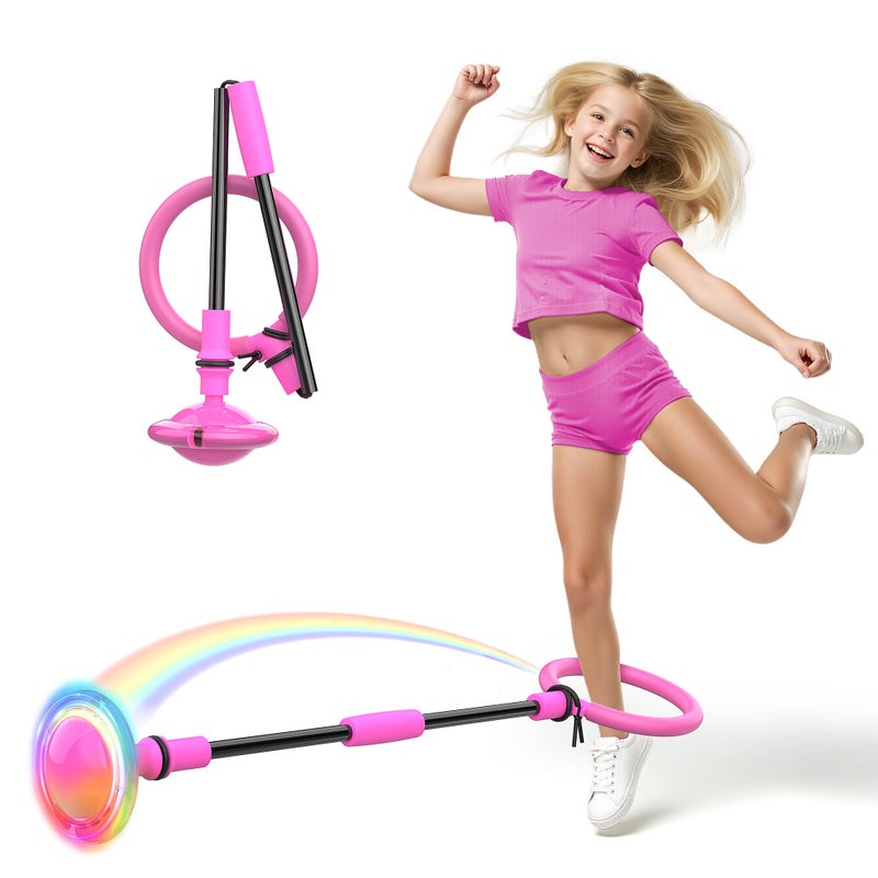 Aidabli Ankle Skip Ball for Kids Foldable Colorful Light Flash Wheel Skip Ball for Adults Indoor Outdoor Game Toys for Kids Girls Boys Gift for Girls Boys Ages 5 6 7 8 9 10 11 12 Years Old Pink - Image 2