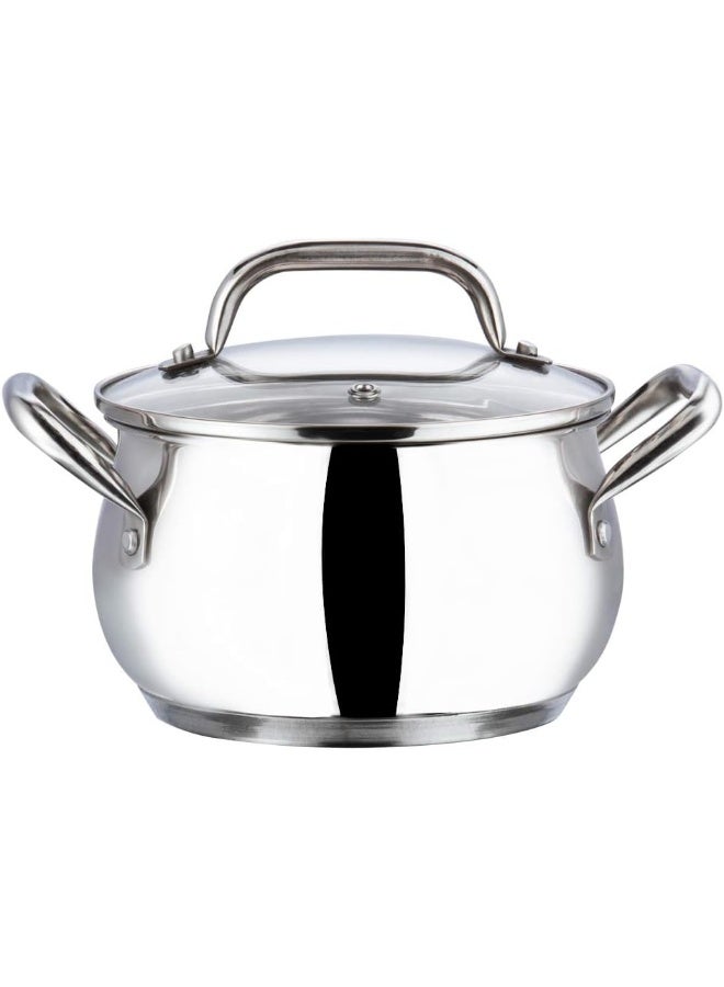 VINOD وعاء صلصة فينود من الفولاذ المقاوم للصدأ ألماتي مع غطاء زجاجي - 16 سم، 2 لتر (ملائم للطبخ بالحث) - Image 1