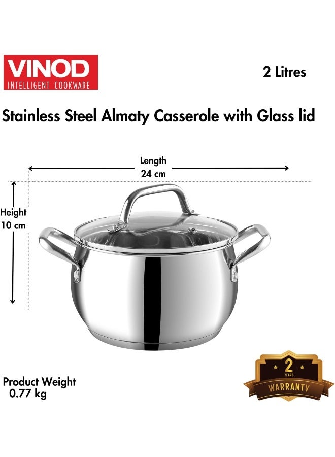 VINOD وعاء صلصة فينود من الفولاذ المقاوم للصدأ ألماتي مع غطاء زجاجي - 16 سم، 2 لتر (ملائم للطبخ بالحث) - Image 5