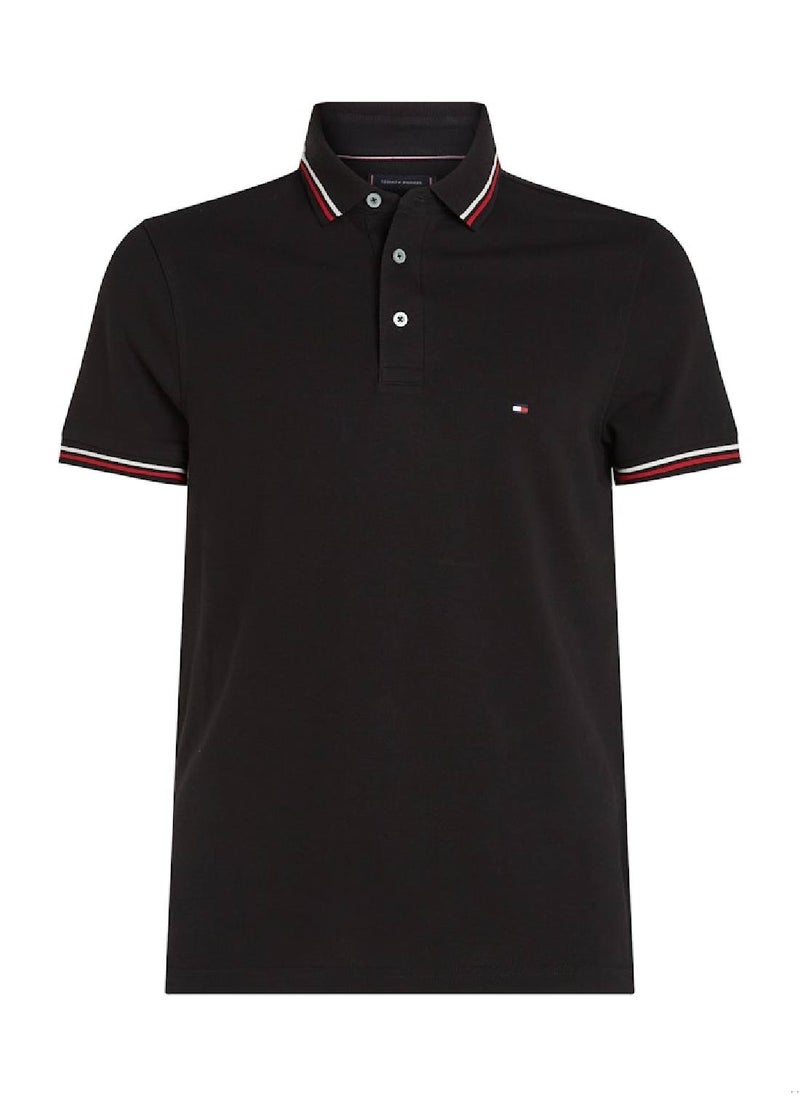 TOMMY HILFIGER Men's Tipped Slim Polo Shirt - Cotton, Black  - Image 2
