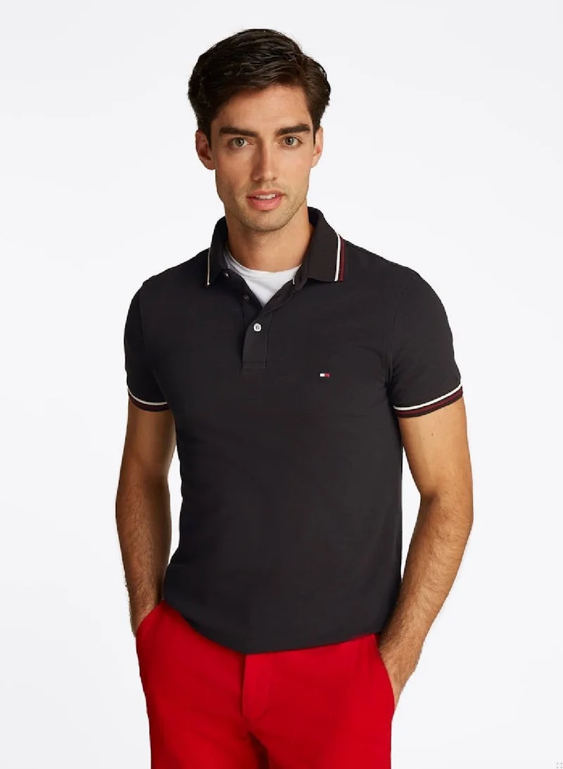 TOMMY HILFIGER Black Tipped Slim Polo Shirt for Men | Best Price UAE