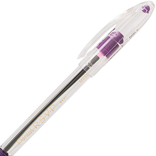 Pentel BK91V R.S.V.P. Stick Ballpoint Pen, 1mm, Trans Barrel, Violet Ink, Dozen - Image 3