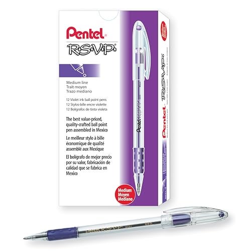 Pentel BK91V R.S.V.P. Stick Ballpoint Pen, 1mm, Trans Barrel, Violet Ink, Dozen - Image 1