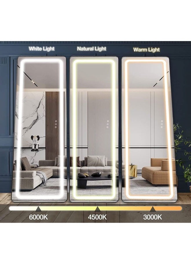 Full Length Mirror with Lights 170x50CM LED Full Body Mirror Free Standing Lighted Floor Mirror Wall Mounted Hanging Mirror with Light for Bedroom Aluminum Frame Dimming 3 Color Lighting