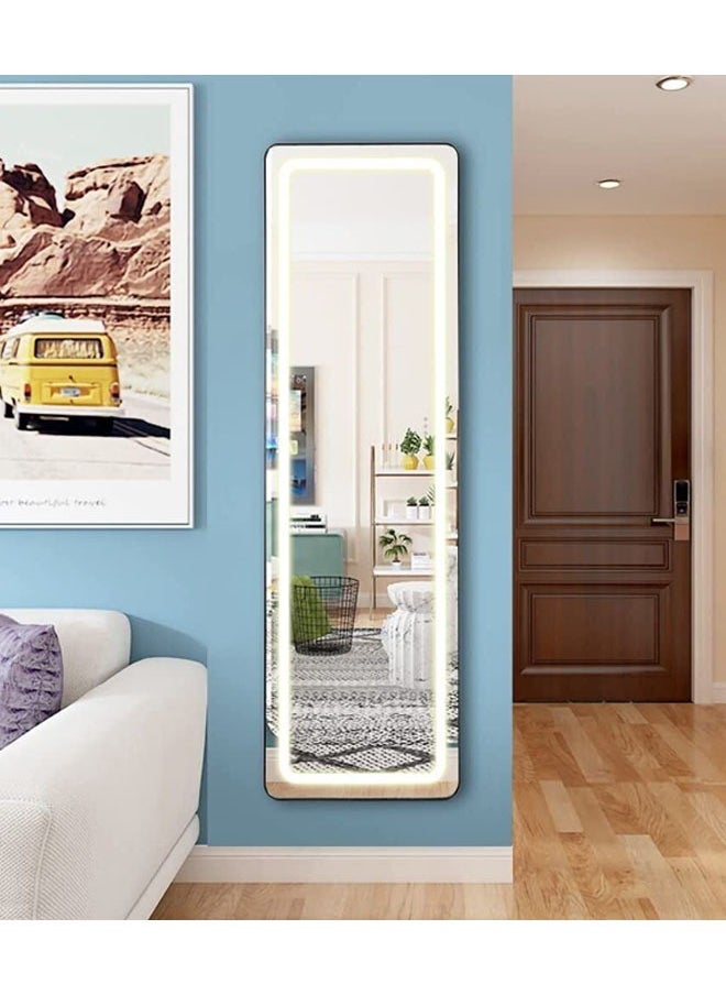 Full Length Mirror with Lights 170x50CM LED Full Body Mirror Free Standing Lighted Floor Mirror Wall Mounted Hanging Mirror with Light for Bedroom Aluminum Frame Dimming 3 Color Lighting