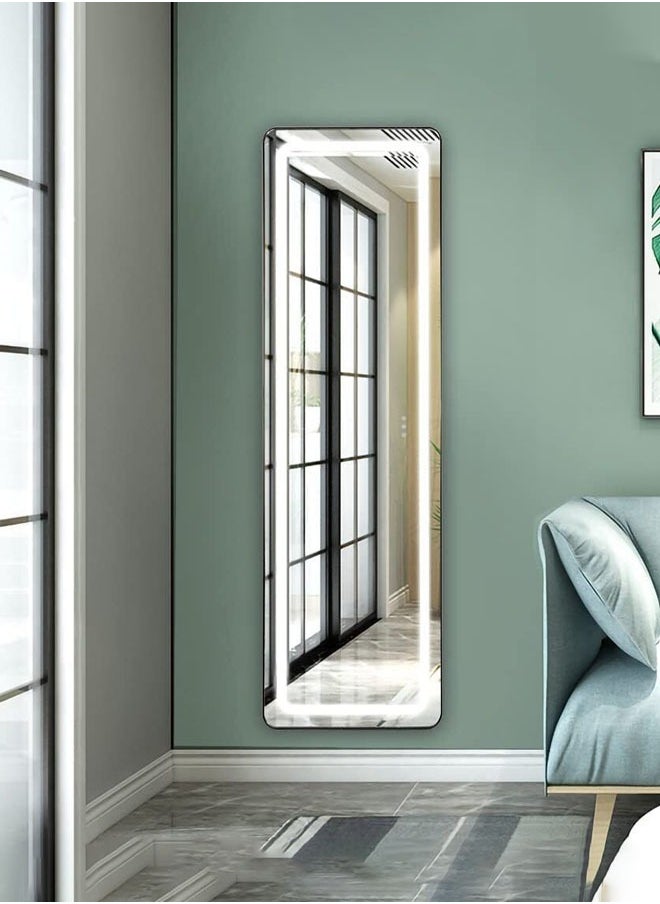 Full Length Mirror with Lights 170x50CM LED Full Body Mirror Free Standing Lighted Floor Mirror Wall Mounted Hanging Mirror with Light for Bedroom Aluminum Frame Dimming 3 Color Lighting