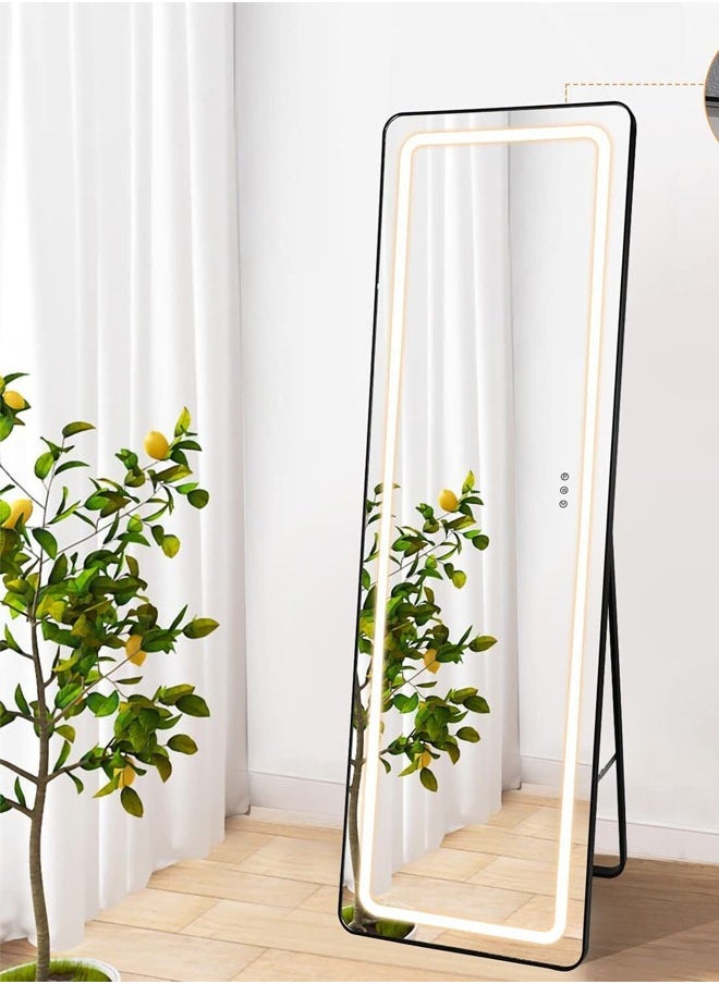 Full Length Mirror with Lights 170x50CM LED Full Body Mirror Free Standing Lighted Floor Mirror Wall Mounted Hanging Mirror with Light for Bedroom Aluminum Frame Dimming 3 Color Lighting