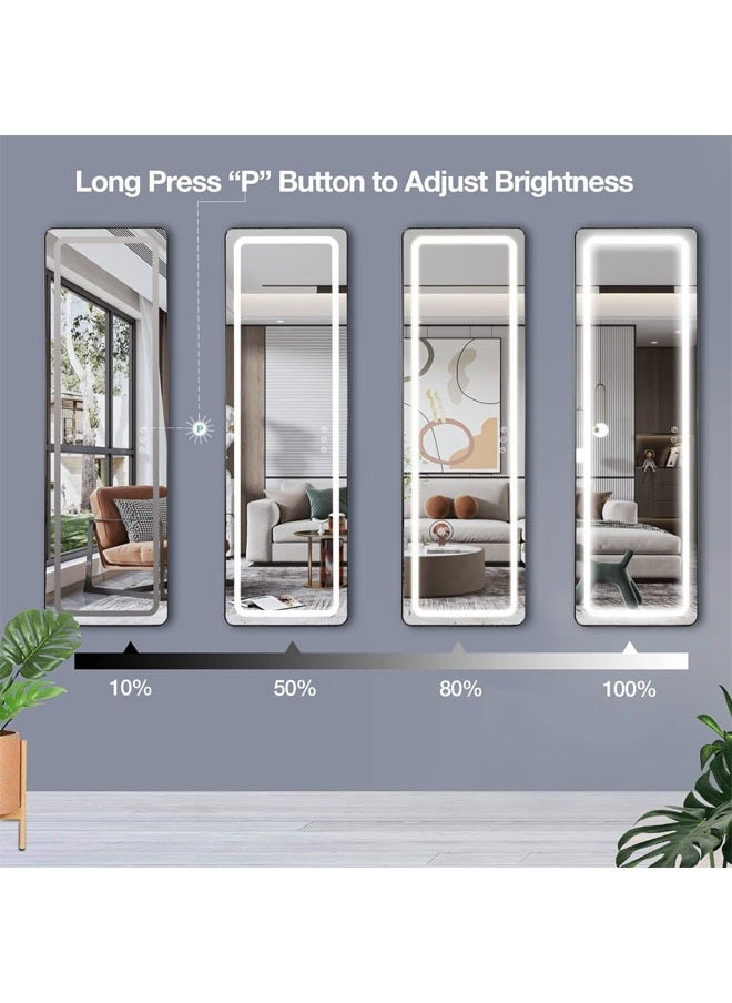 Full Length Mirror with Lights 170x50CM LED Full Body Mirror Free Standing Lighted Floor Mirror Wall Mounted Hanging Mirror with Light for Bedroom Aluminum Frame Dimming 3 Color Lighting