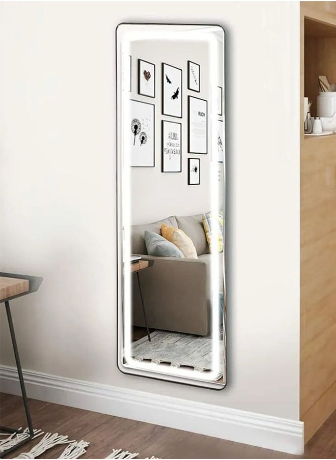Full Length Mirror with Lights 170x50CM LED Full Body Mirror Free Standing Lighted Floor Mirror Wall Mounted Hanging Mirror with Light for Bedroom Aluminum Frame Dimming 3 Color Lighting