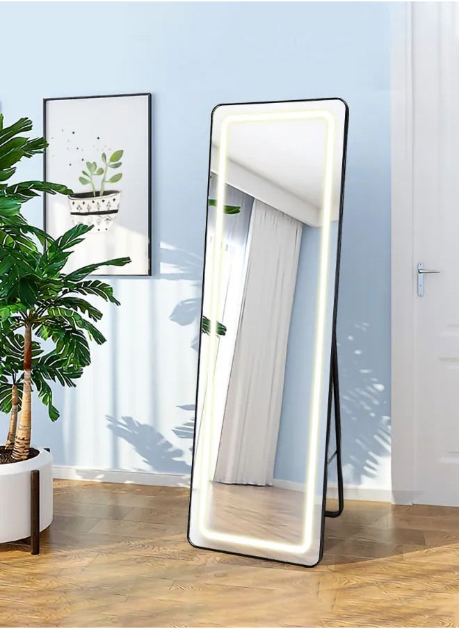 Full Length Mirror with Lights 170x50CM LED Full Body Mirror Free Standing Lighted Floor Mirror Wall Mounted Hanging Mirror with Light for Bedroom Aluminum Frame Dimming 3 Color Lighting