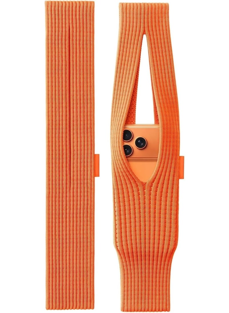 Muzz Stretchable High Elastic Knitted Phone Pouch for iphone & All Smartphones Bag Nylon Durable Soft Fabric Slim Protection Phone Pocket Holder Sleeve (Orange 80cm) - Image 1