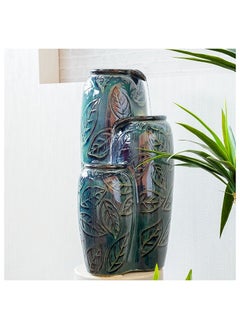 Ceramic Fountain Indoor/Outdoor Garden Waterfalls Relaxing Natural Flowing Water Meditation Modern Design Zen Water Falls Decor For Home Office L 41.5 x W 41.5 x H 79.5 cm Dark Grey