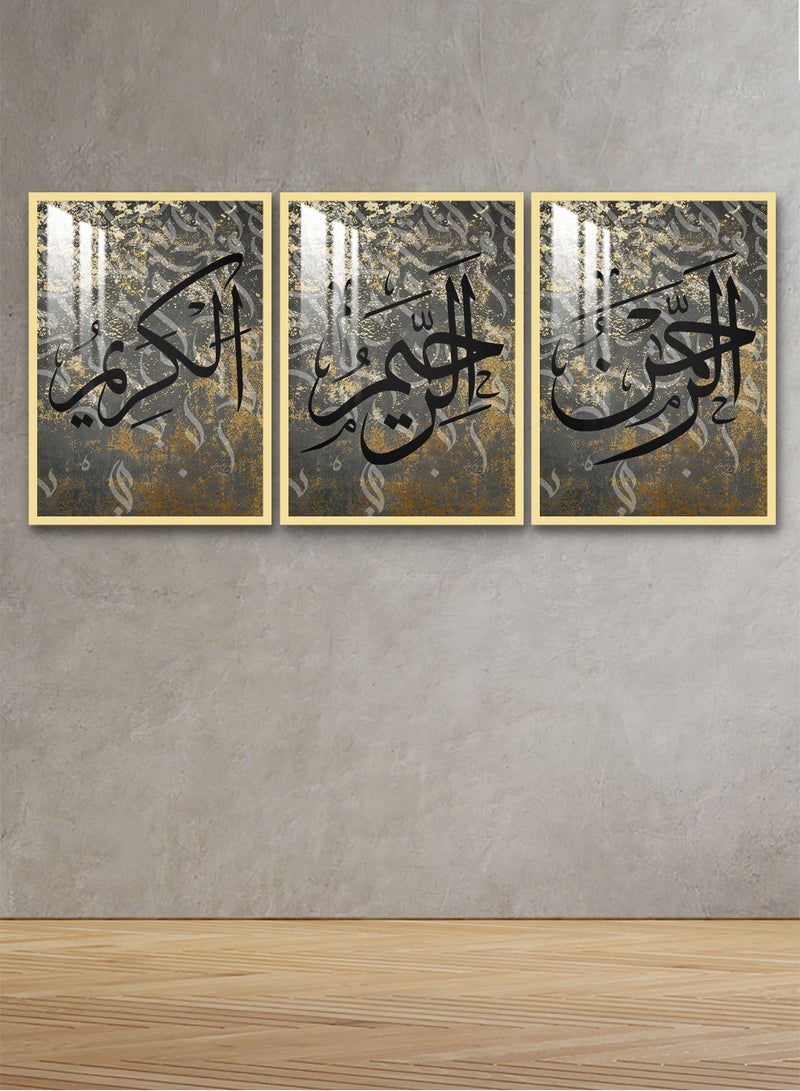 Marktna Three Wall Panels 120x60cm with an Islamic Design,Golden Frame and a Transparent Acrylic Layer 0.5kg - Image 1