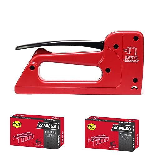 MILES Plastic TP-10 Gun Tracker | 2000 pcs 23/8 Stainless Steel Staple Pins | Red Color | Combo | Office | Hardware | Industry Professional Use | Sofa Car Seat Stapler - Image 1