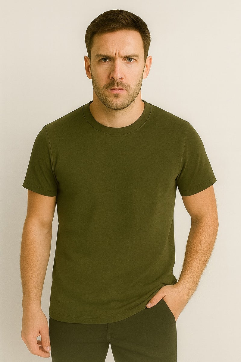 Bambelle Khaki Green T-Shirt - Premium cotton-polyester blend – combines softness with strength - Image 1