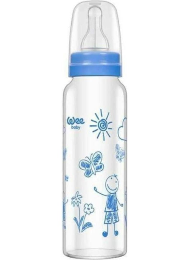 Wee baby - Heat Resistant Glass Feeding Bottle 240 ml 772 Blue - Image 1