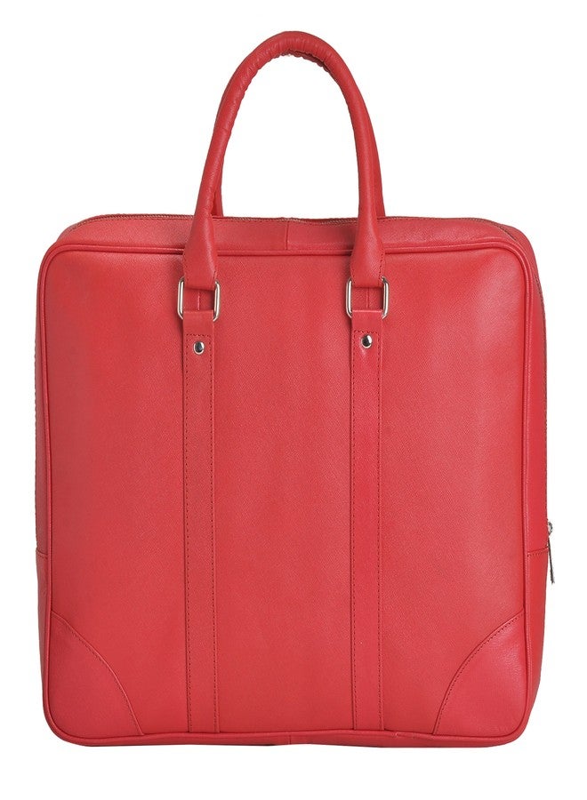 MANDAVA Safiano Leather Red Unisex Laptop Bag - Image 4
