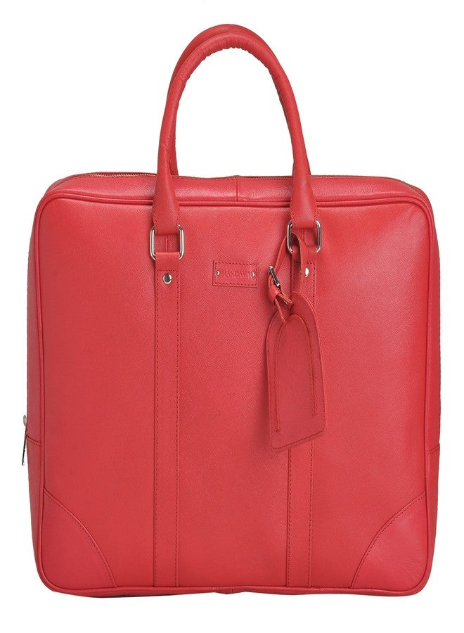 MANDAVA Safiano Leather Red Unisex Laptop Bag - Image 1
