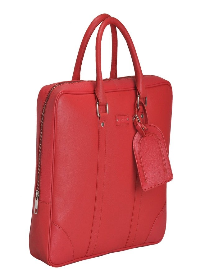 MANDAVA Safiano Leather Red Unisex Laptop Bag - Image 2