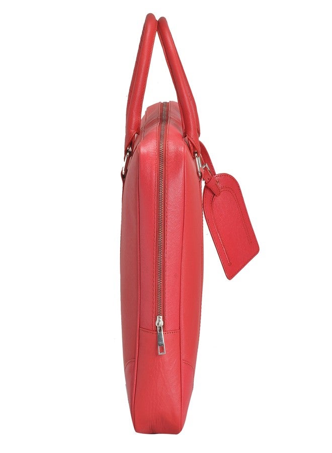MANDAVA Safiano Leather Red Unisex Laptop Bag - Image 3