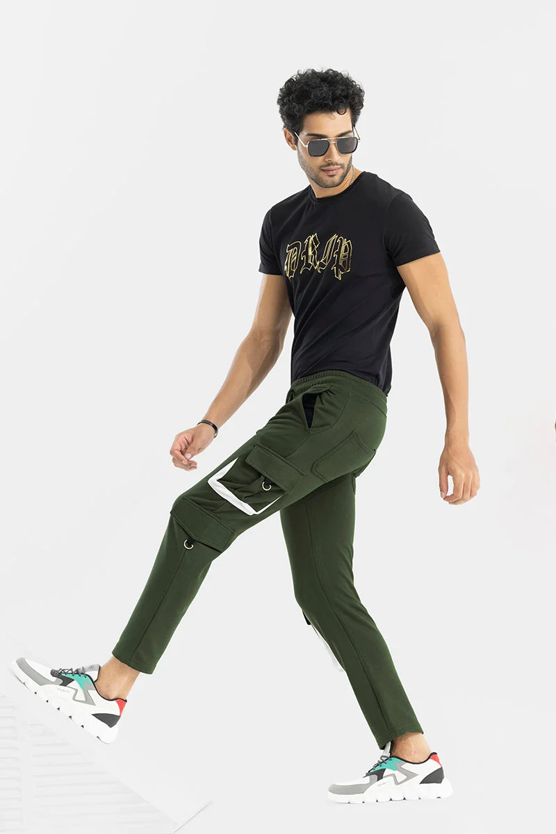 SNITCH Olive Colour Blocked Slim Fit Streetwear Cargo