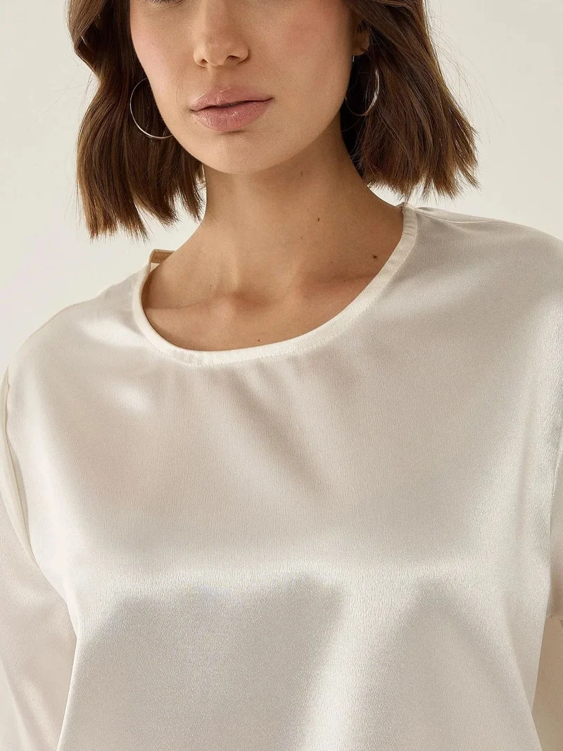 HICCUP Satin Crew Neck Short Sleeve Blouse