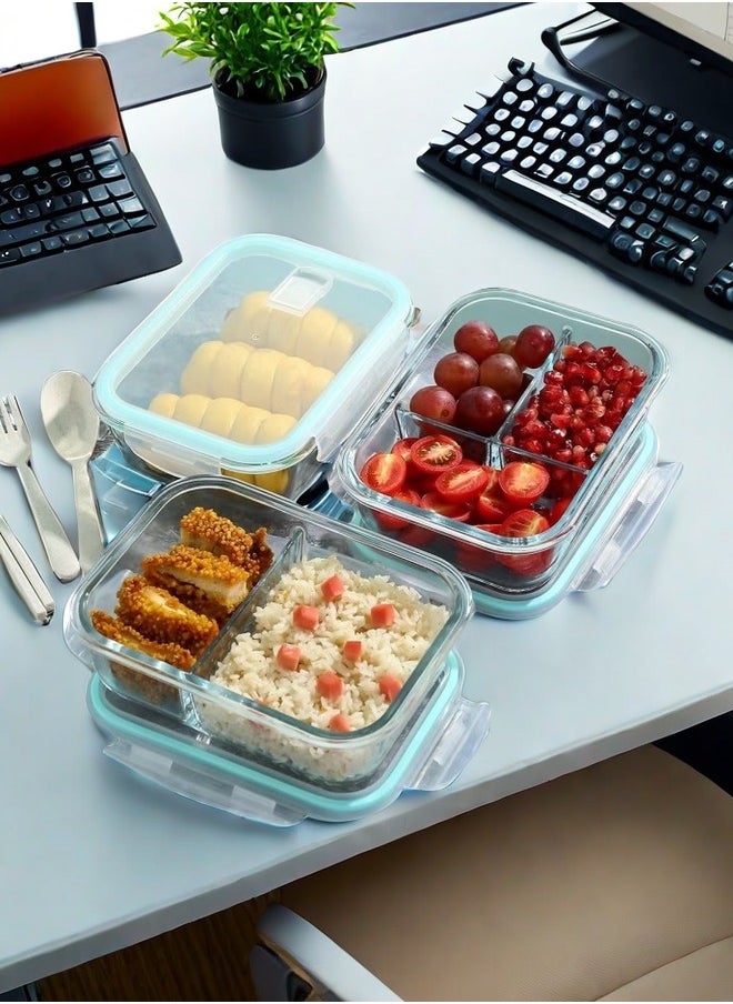 Browning - 3 Piece Large Capacity Microwave Heating High Borosilicate Food Grade Glass Lunch Boxes Glass Bowls Sealed Crisper Box ,Lunch Boxes Office,Lunch Boxes School,1040ml, 1040ml, 640ml with Insulation Bag - Image 1