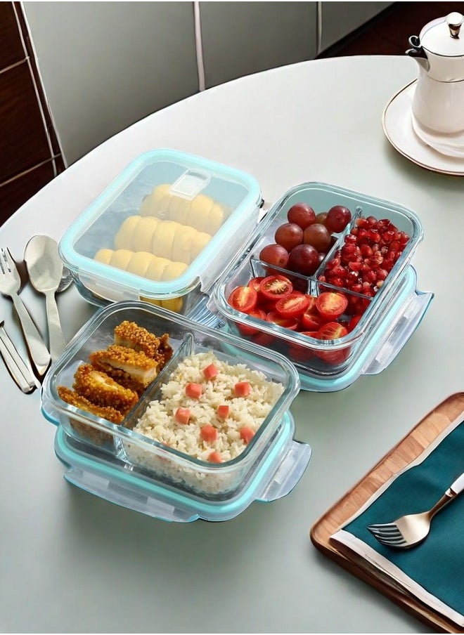 Browning - 3 Piece Large Capacity Microwave Heating High Borosilicate Food Grade Glass Lunch Boxes Glass Bowls Sealed Crisper Box ,Lunch Boxes Office,Lunch Boxes School,1040ml, 1040ml, 640ml with Insulation Bag - Image 1