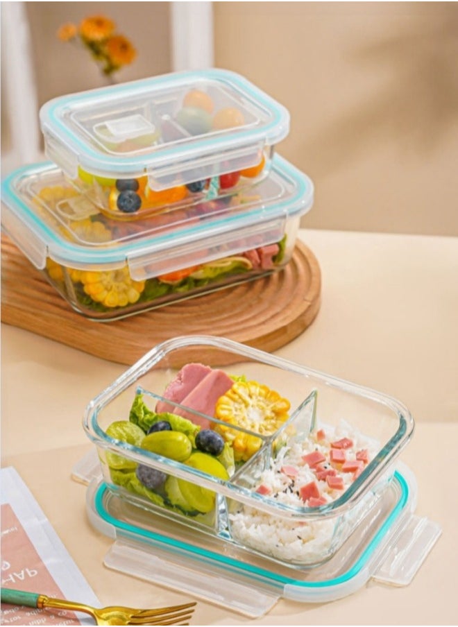 Browning - 3 Piece Large Capacity Microwave Heating High Borosilicate Food Grade Glass Lunch Boxes Glass Bowls Sealed Crisper Box ,Lunch Boxes Office,Lunch Boxes School,1040ml, 1040ml, 640ml with Insulation Bag - Image 1