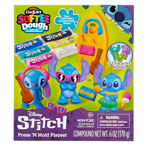 CRAZArt Disney Stitch Softee Dough Press N Mold Modelling Dough Playset 3 Character Molds Ages 3 - Image 1