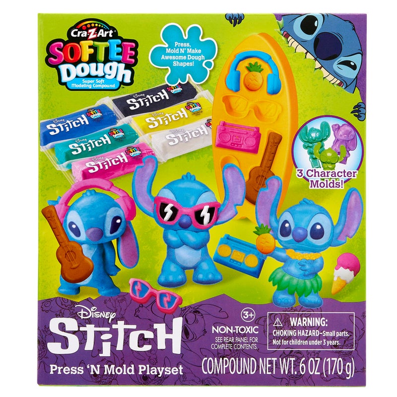 CRAZArt Disney Stitch Softee Dough Press N Mold Modelling Dough Playset 3 Character Molds Ages 3 - Image 2