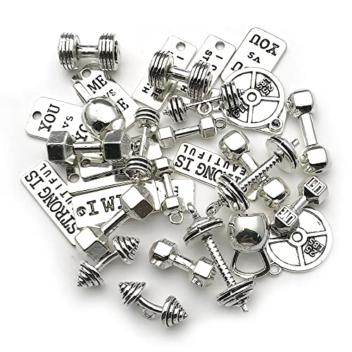 iloveDIYbeads Sports Charms-100g (about 32pcs) Strength Tags Kettle bell dumbbell barbell weight mix charms Sport charm Fit DIY Fitness Necklace Jewelry Making (M039) - Image 1