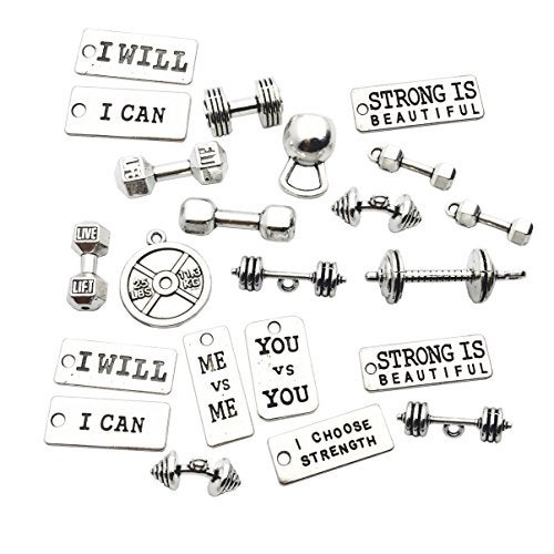 iloveDIYbeads Sports Charms-100g (about 32pcs) Strength Tags Kettle bell dumbbell barbell weight mix charms Sport charm Fit DIY Fitness Necklace Jewelry Making (M039) - Image 3