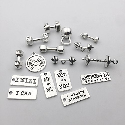 iloveDIYbeads Sports Charms-100g (about 32pcs) Strength Tags Kettle bell dumbbell barbell weight mix charms Sport charm Fit DIY Fitness Necklace Jewelry Making (M039) - Image 4