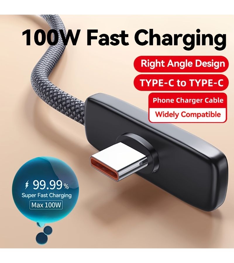 100W Fast Charging Type C to Type C Braided Cable 2m 6.56FT Data Sync Cord - Image 1