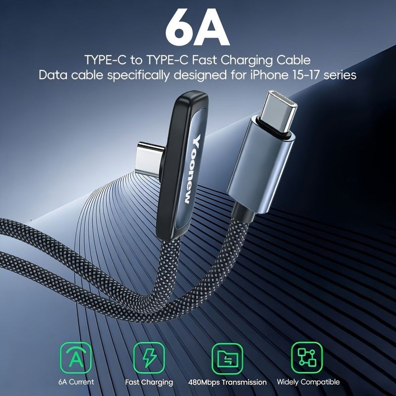 100W Fast Charging Type C to Type C Braided Cable 2m 6.56FT Data Sync Cord - Image 2