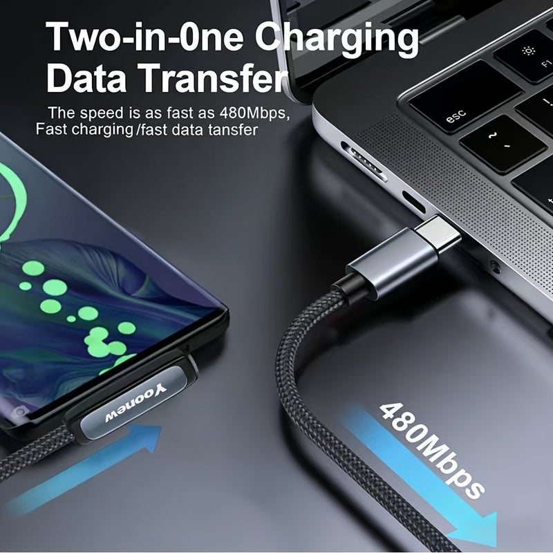 100W Fast Charging Type C to Type C Braided Cable 2m 6.56FT Data Sync Cord - Image 4