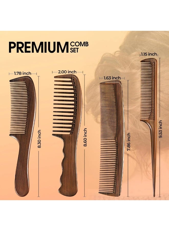 BOLREUS Set of 4 Classic Plastic Hair Combs with Faux Wood Grain Handle – Wide Tooth, Fine Tooth, Rat Tail & Beard Comb Set for Daily Use & Gift - Image 5