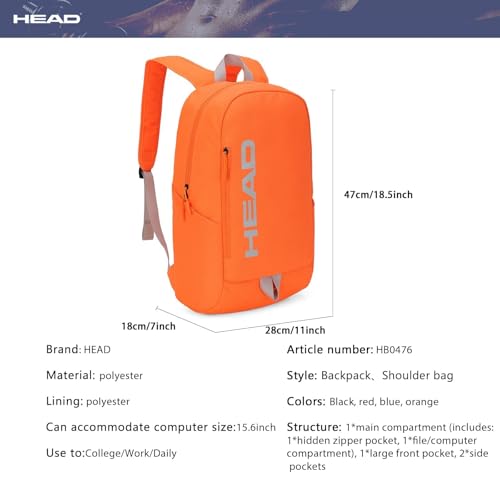 HEAD Waterproof Gym Backpack for Women, Compact Sport Backpack for College/Hiking/Fitness/Outdoor/Daily, (Orange) - Image 4