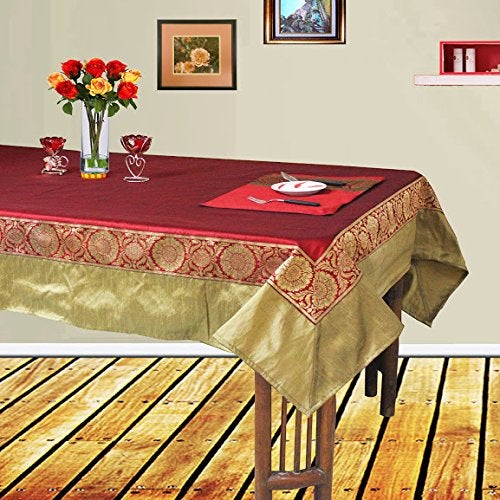 Dekor world Ethnic zari lace Table Cover with Place mat (Pack of 7 pcs) 150x225 cm / 60x90 inches for 6 Seater Dining Table - Image 4