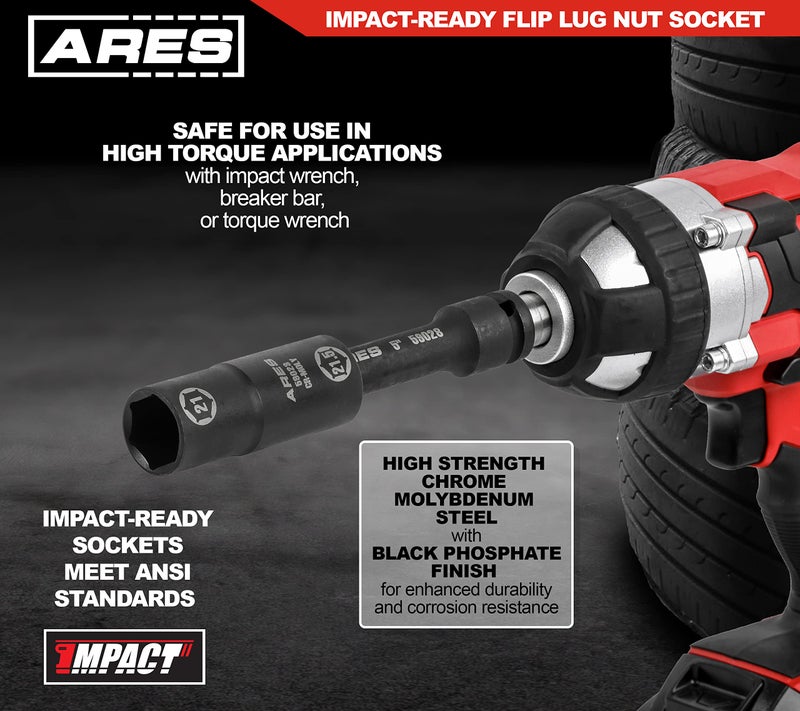 ARES 59023-1/2-inch Drive 21 x 21.5mm Half Size Lug Nut Flip Socket - Impact Grade Chrome-Moly Steel – Remove Warped, Damaged, and Bloated Chrome Capped Lug Nuts - Image 3