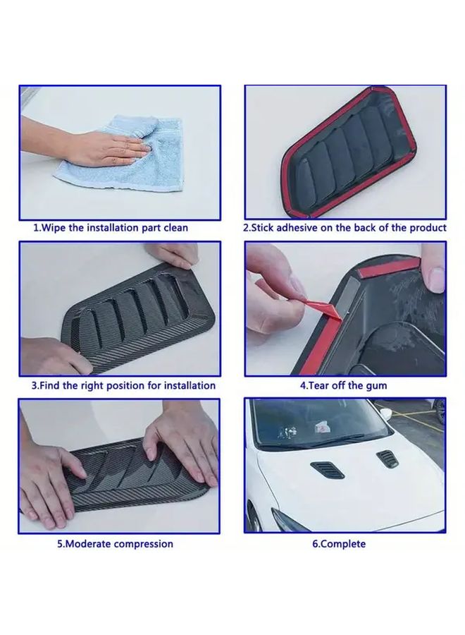 Universal Carbon Fiber Engine Hood Ventilation Cover Two Piece Set Adhesive Heat Resistant - Image 5
