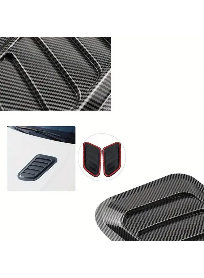 Universal Carbon Fiber Engine Hood Ventilation Cover Two Piece Set Adhesive Heat Resistant - Image 1