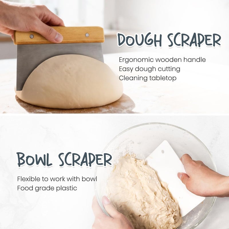 rorecay Bread Banneton Proofing Basket Set, 9 Inch Round & 10 Inch Oval Cane Sourdough Baskets with Dough Whisk Lame Dough Scraper Bowl Scraper Silicone Brush Sourdough Bread Baking Supplies - Image 5