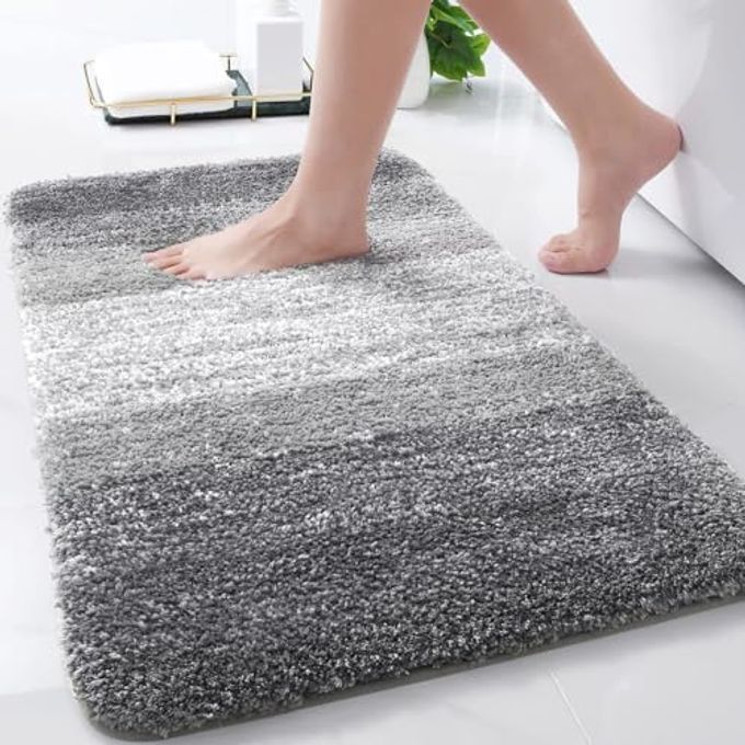 MICROFIBER BATHROOM RUGS SHAGGY SOFT AND ABSORBENT BATH RUG NONSLIP THICK PLUSH MACHINE WASHABLE DRY BATH MATS FOR BATHROOM TUB AND SHOWER 30X20 GREY