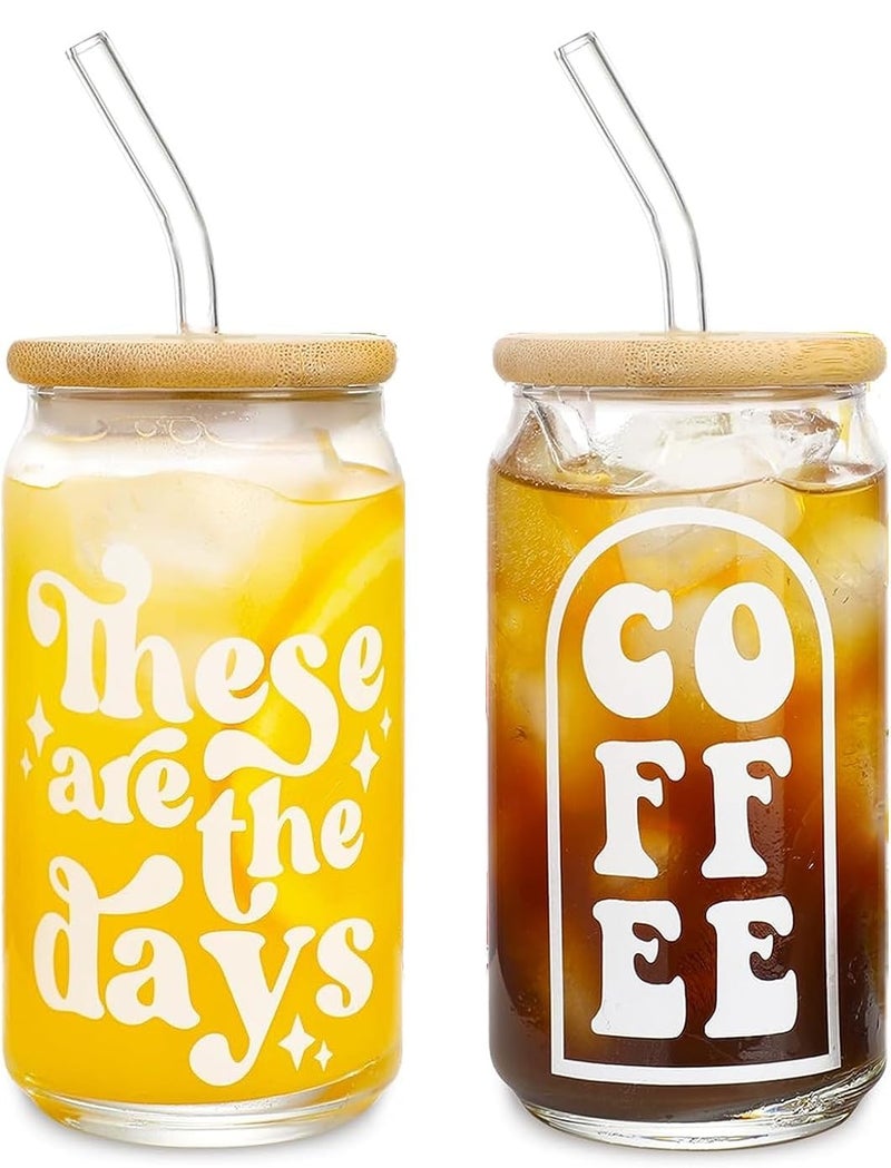 RIOMTRIC Print Can Glass with Lids and Straw Can Shaped Glass Drinking Glasses 1 Pcs 480Ml Tumbler Glass Reusable Cup Drinking Glasses Printed CAN1 - Image 1