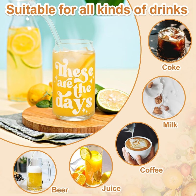 RIOMTRIC Print Can Glass with Lids and Straw Can Shaped Glass Drinking Glasses 1 Pcs 480Ml Tumbler Glass Reusable Cup Drinking Glasses Printed CAN1 - Image 3