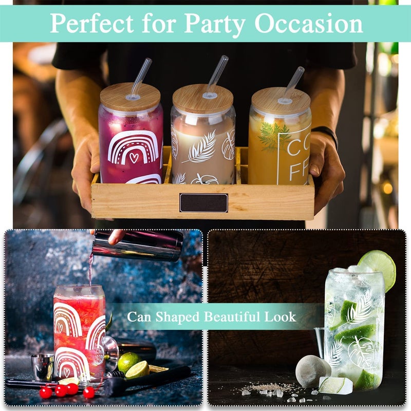 RIOMTRIC Print Can Glass with Lids and Straw Can Shaped Glass Drinking Glasses 1 Pcs 480Ml Tumbler Glass Reusable Cup Drinking Glasses Printed CAN1 - Image 5