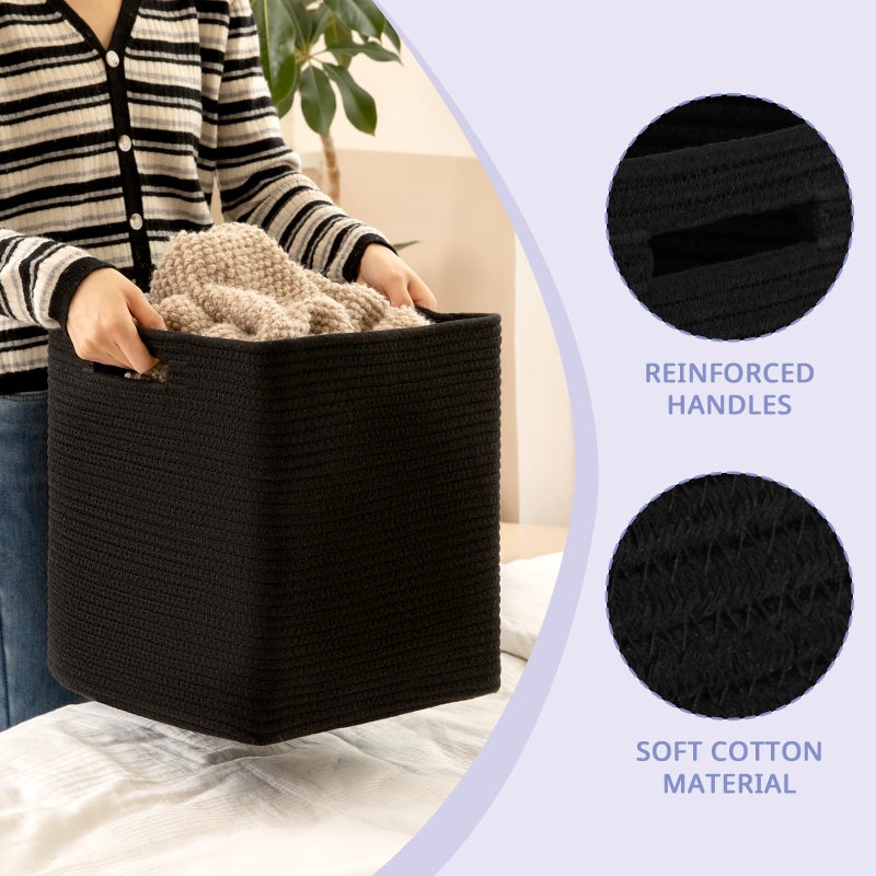 OIAHOMY Storage Cubes, 13 Inch Cube Storage Organizer, Collapsible Storage Bins, Baskets for Organizing, Storage Bins for Shelves-Black, 2-PACK - Image 3